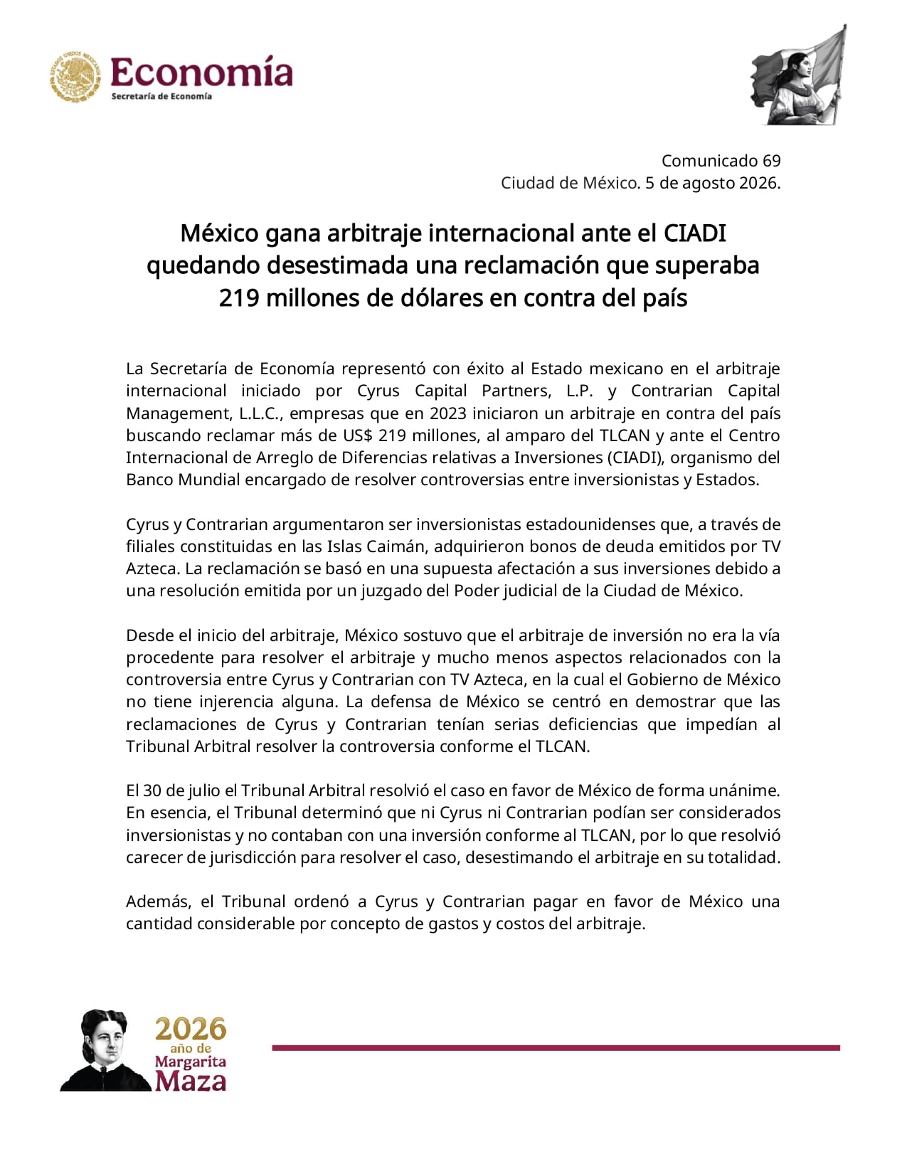 México logra una victoria en arbitraje contra Cyrus y Contrarian por el caso TV Azteca