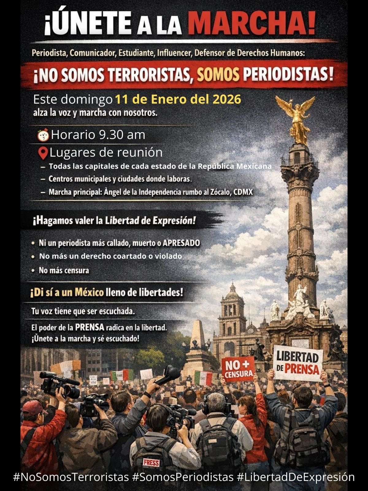 Periodistas marchan en CDMX este 11 de enero