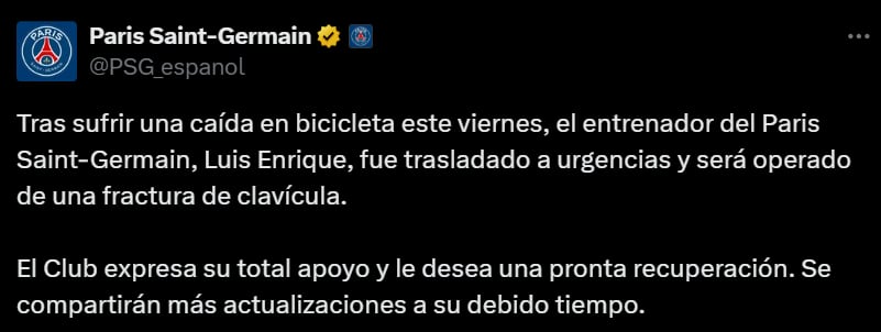Comunicado del PSG sobre Luis Enrique