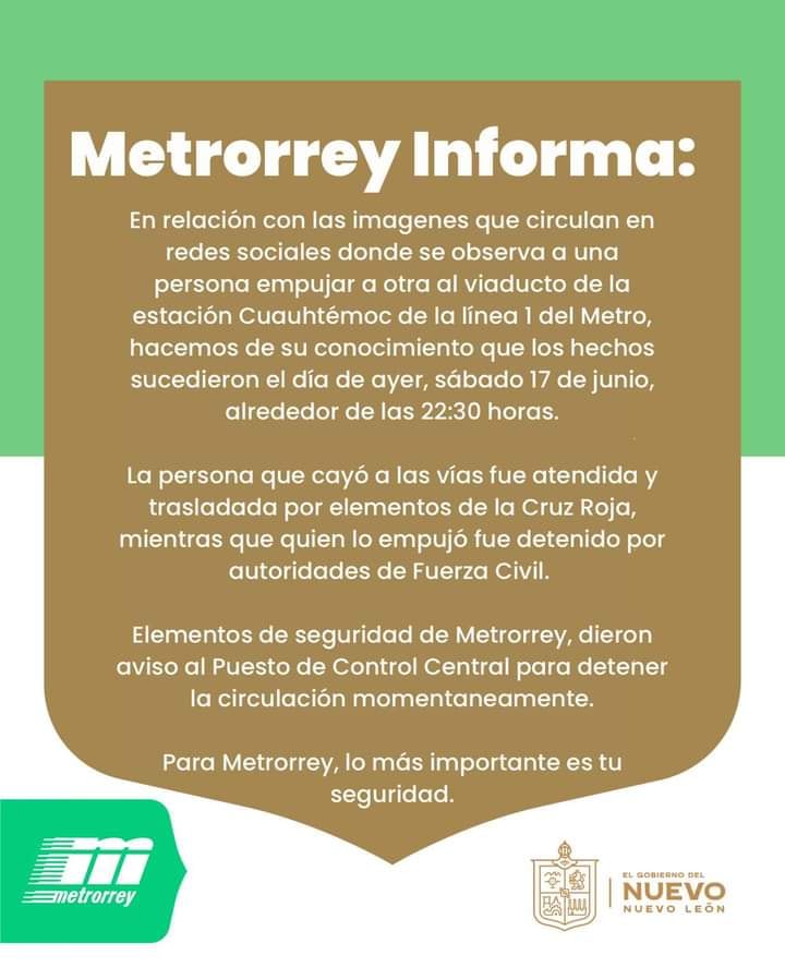 En Metro de Monterrey golpean y avientan a las vías a un hombre