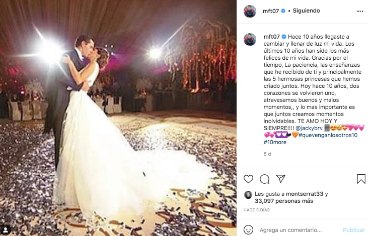 Martín Fuentes y Jackeline Bracamontes celebran 10 años de matrimonio