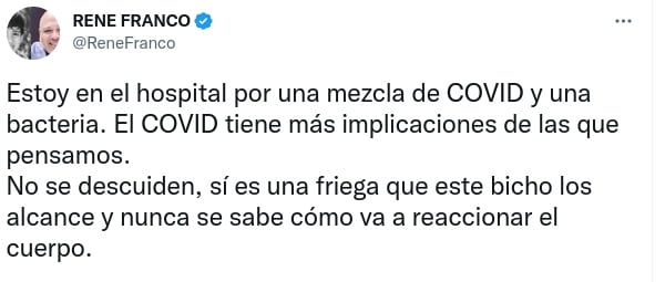 René Franco es hospitalizado tras padecer Covid-19
