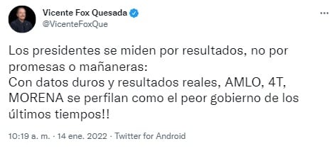 Tuit de Vicente Fox