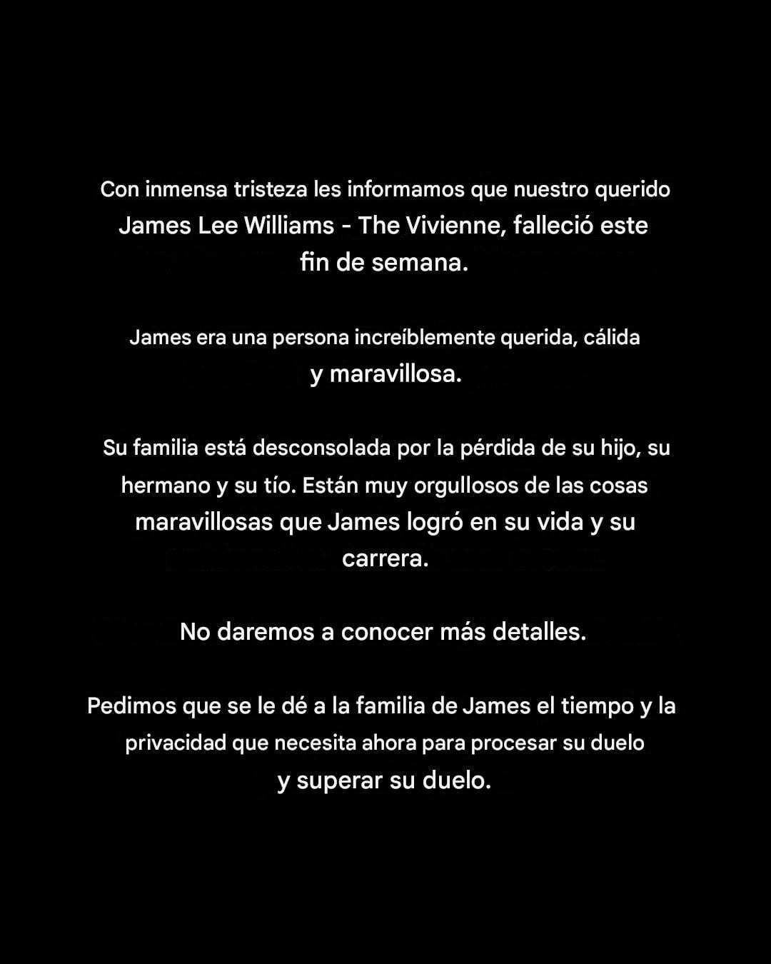 Mánager de The Viviene comparte su muerte.