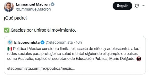 Emmanuel Macron celebra interés de México en limitar redes sociales en menores de edad.