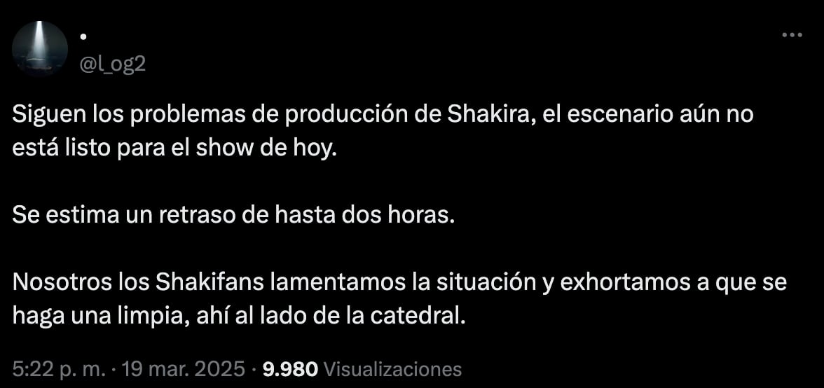 El concierto de Shakira sufrirá retrasos tras no tener escenario listo