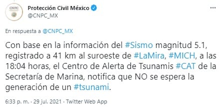 Descartan tsunami tras sismo en Michoacán