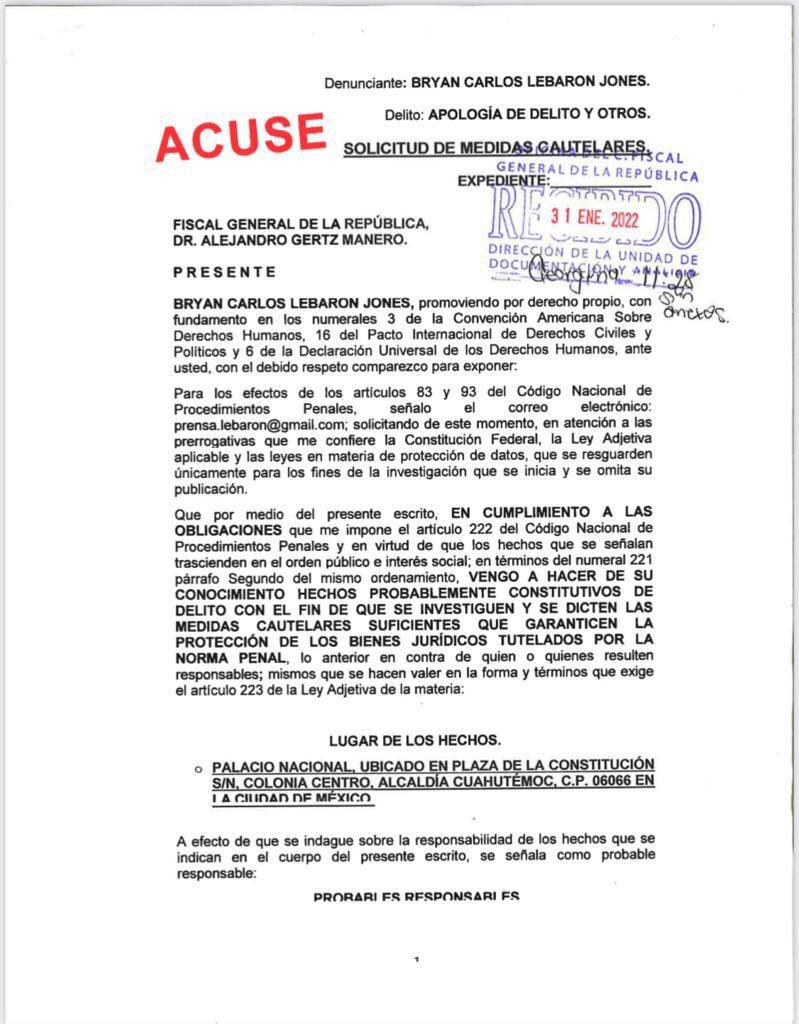 Denuncia contra el presidente AMLO