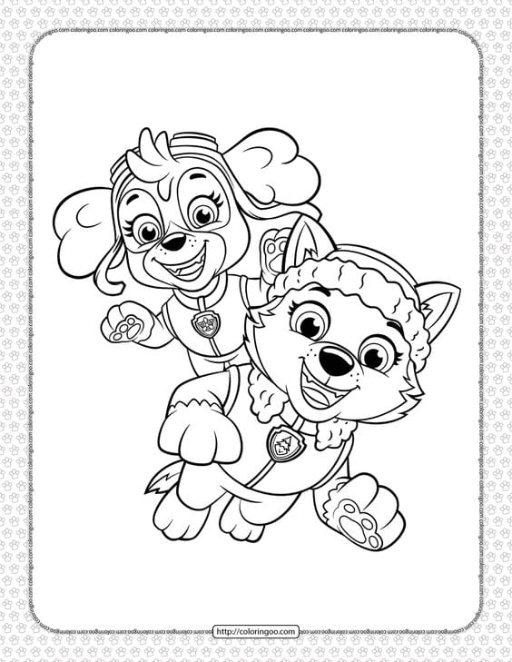 Dibujos de Skye y las cachorras de Paw Patrol para colorear por el Día Internacional de la Niña