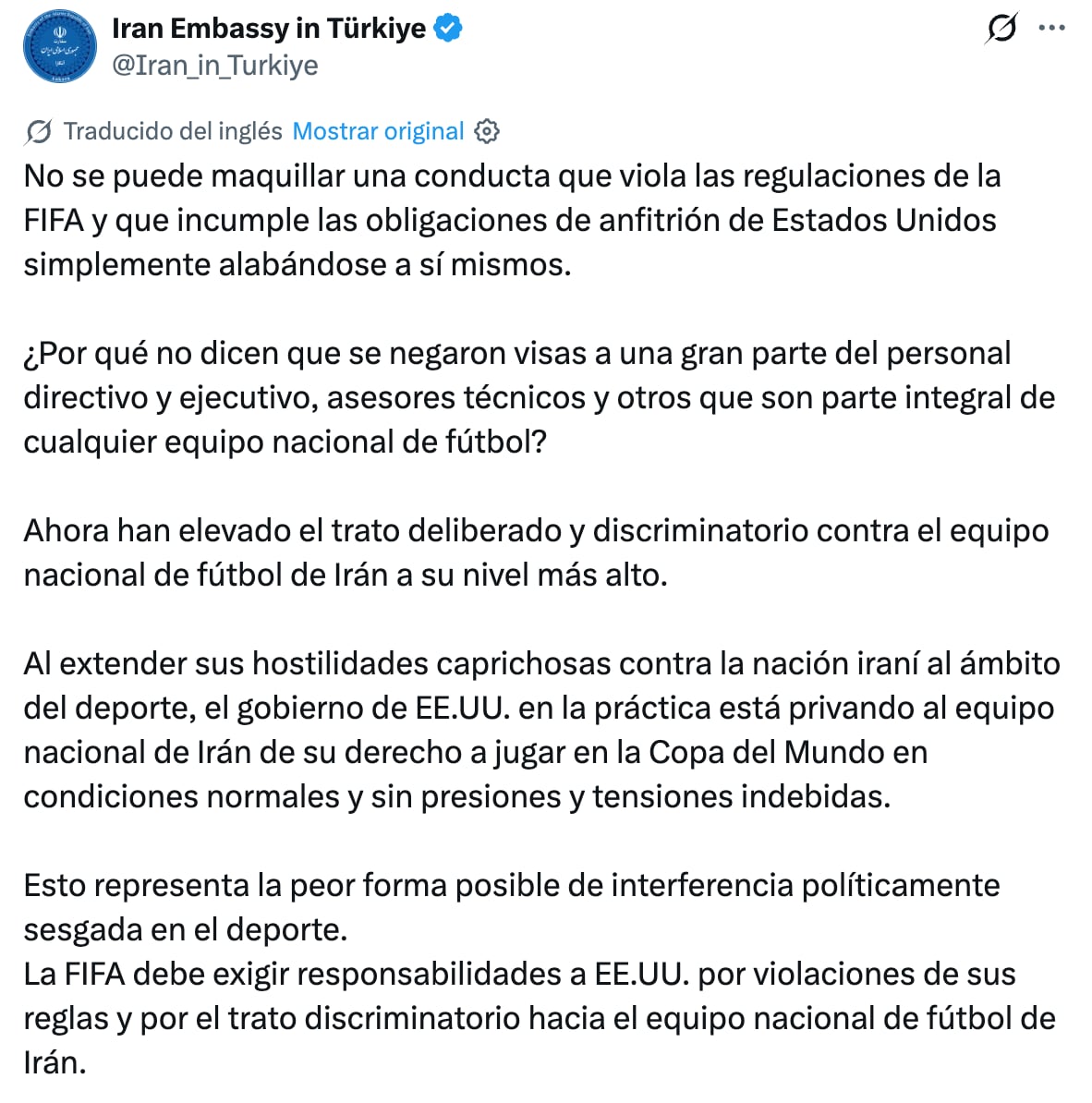 Irán denuncia falta de visas para integrantes de la selección rumbo al Mundial 2026