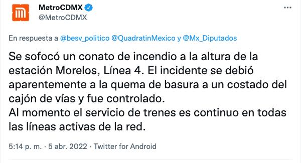STC sobre el humo en la Línea 4 del Metro