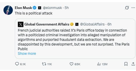 Musk califica de “ataque político” el caso de Francia contra Grok