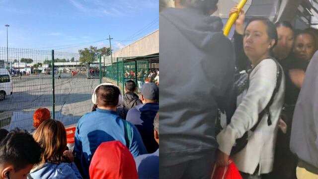 Metrobús CDMX con largas filas y aglomeraciones