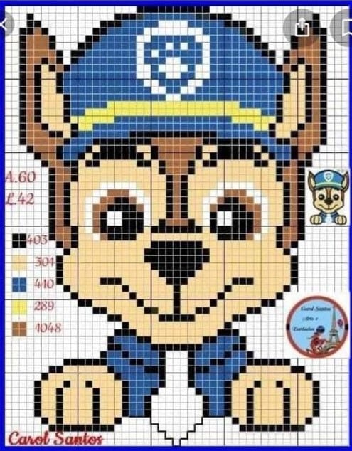 Chase de Paw Patrol en punto de cruz