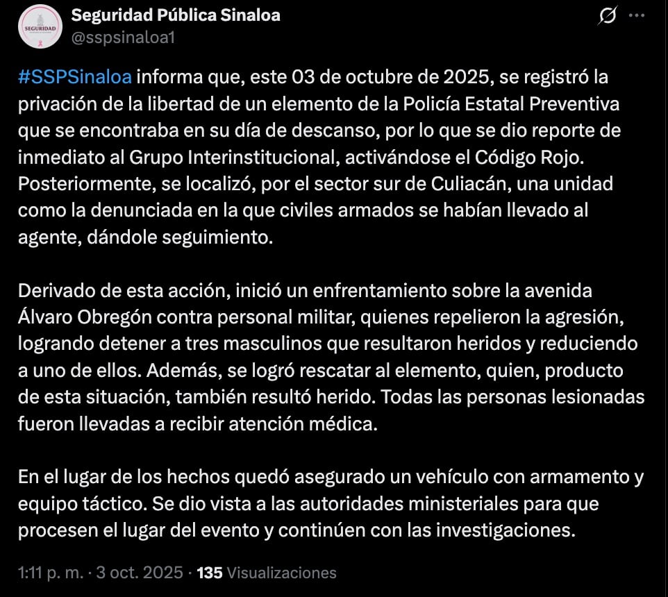 Secuestro y rescate de escolta de hijo de Rubén Rocha Moya