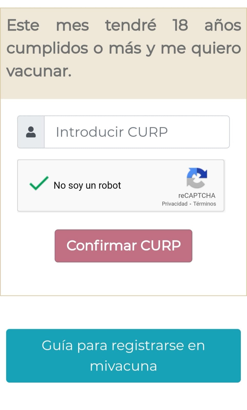 Registro de Mi Vacuna para mayores de 18 años