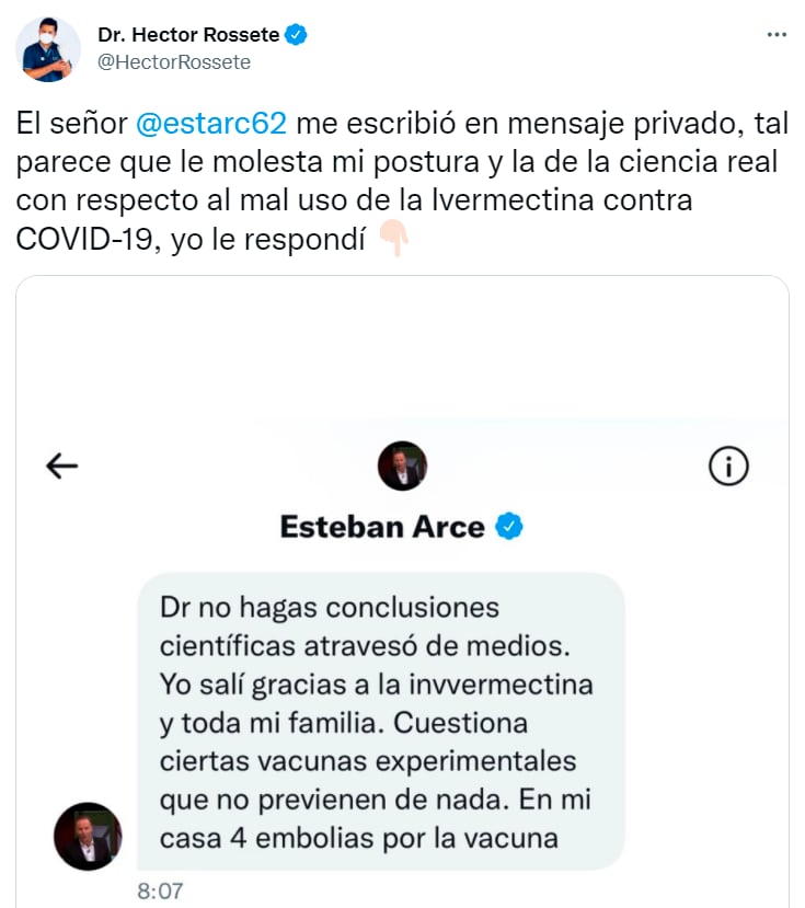 Esteban Arce pelea con doctor por uso de Ivermectina