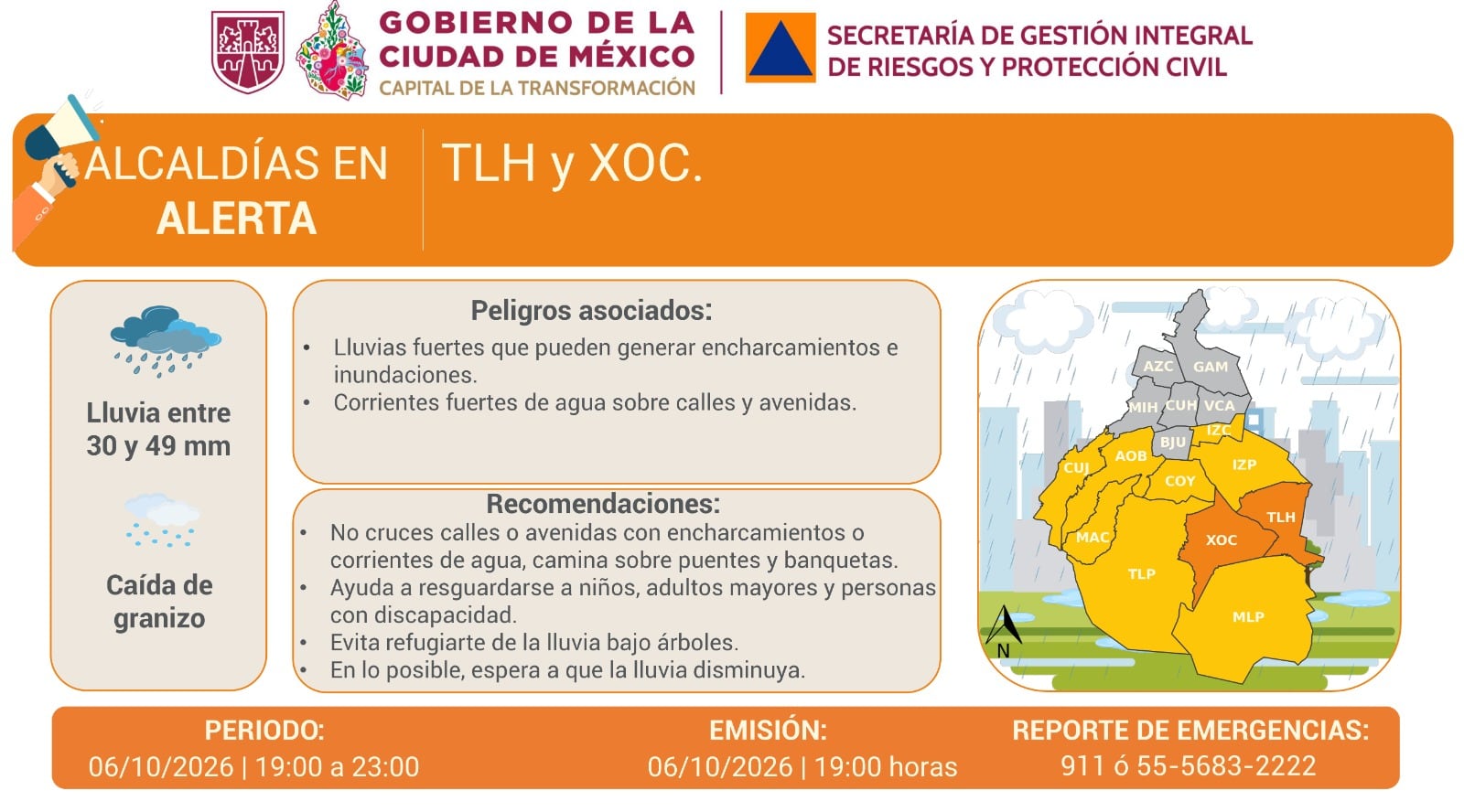 Alerta Naranja se activa en Tláhuac y Xochimilco