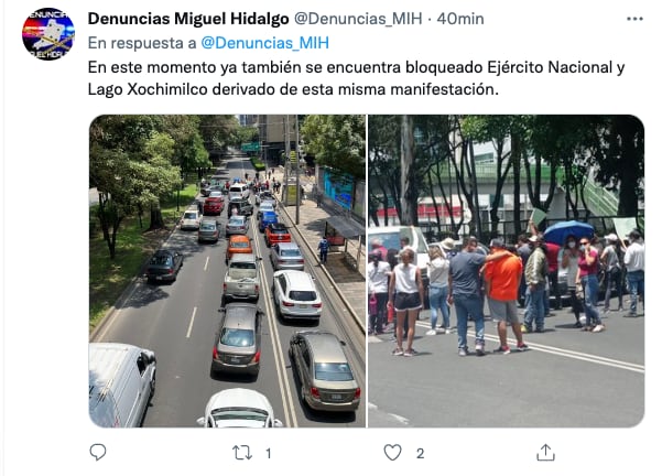 Vecinos extendieron manifestación en avenida Marina Nacional a la calle del Lago Xochimilco, llevan más de 3 horas.
