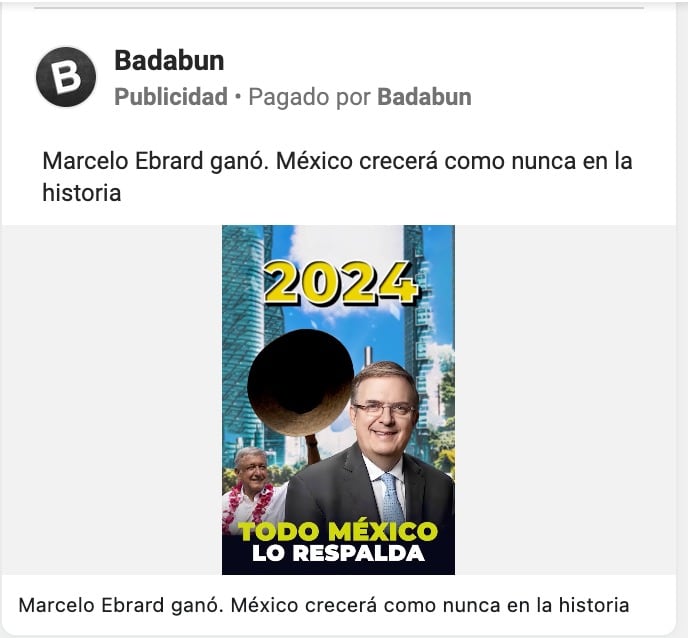 Anuncio de Badabun que promueve a Marcelo Ebrard
