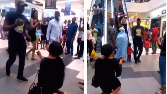 Pide matrimonio en centro comercial.