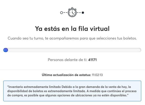 Fila virtual para comprar boletos para concierto de Daddy Yankee