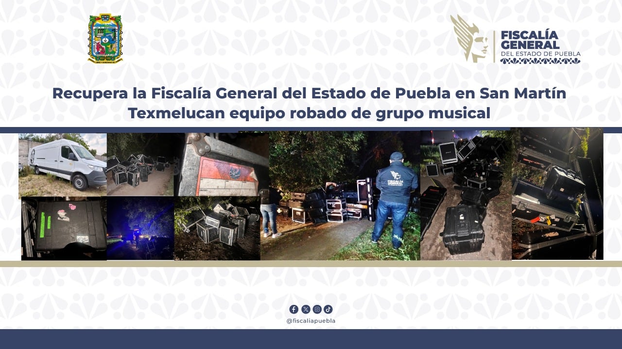 Guardia Nacional y Fiscalía de Puebla recuperan camioneta e instrumentos robados de Los Ángeles Azules en autopista México-Puebla