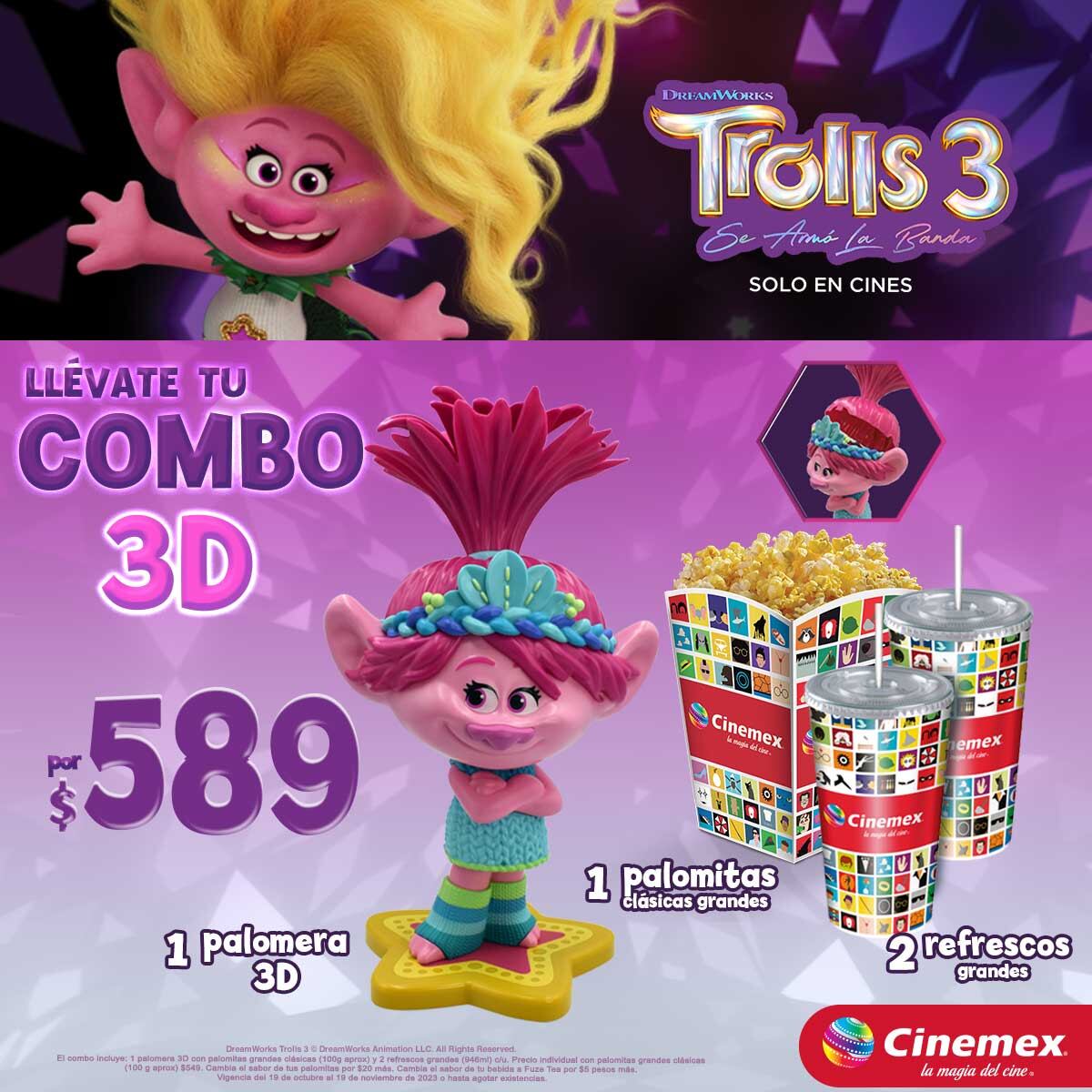 Combo palomera Trolls 3 en Cinemex