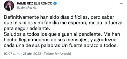 "El Bronco" la está pasando mal en prisión/@JaimeRdzNL
