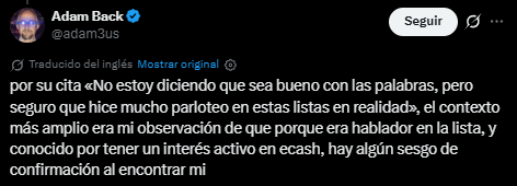 Adam Back rechaza con argumentos ser Satoshi Nakamoto de Bitcoin.