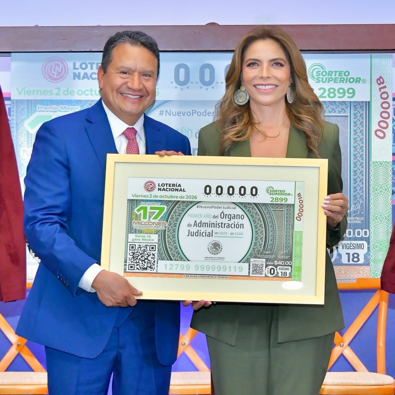 Lotería Nacional devela billete por primer aniversario del Órgano de Administración Judicial