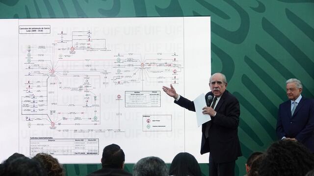 Pablo Gómez, director de la UIF, y AMLO presentan informe sobre contratos de Genaro García Luna