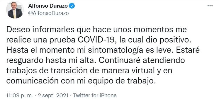 Publicación de Alfonso Durazo en Twitter