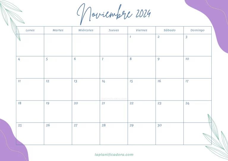 10 plantillas de calendario de noviembre 2024 para imprimir