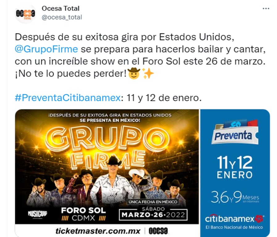Grupo Firme, boletos