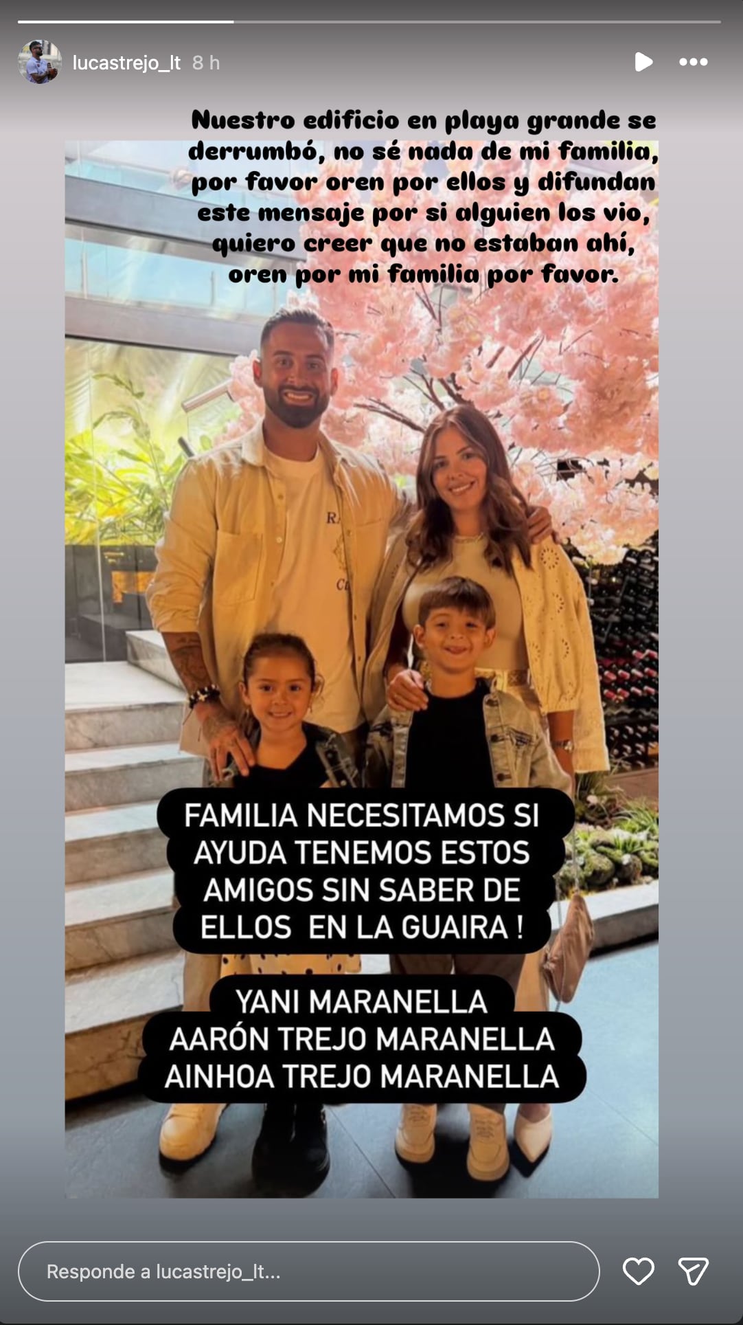 Lucas Trejo busca a su familia tras terremotos en Venezuela