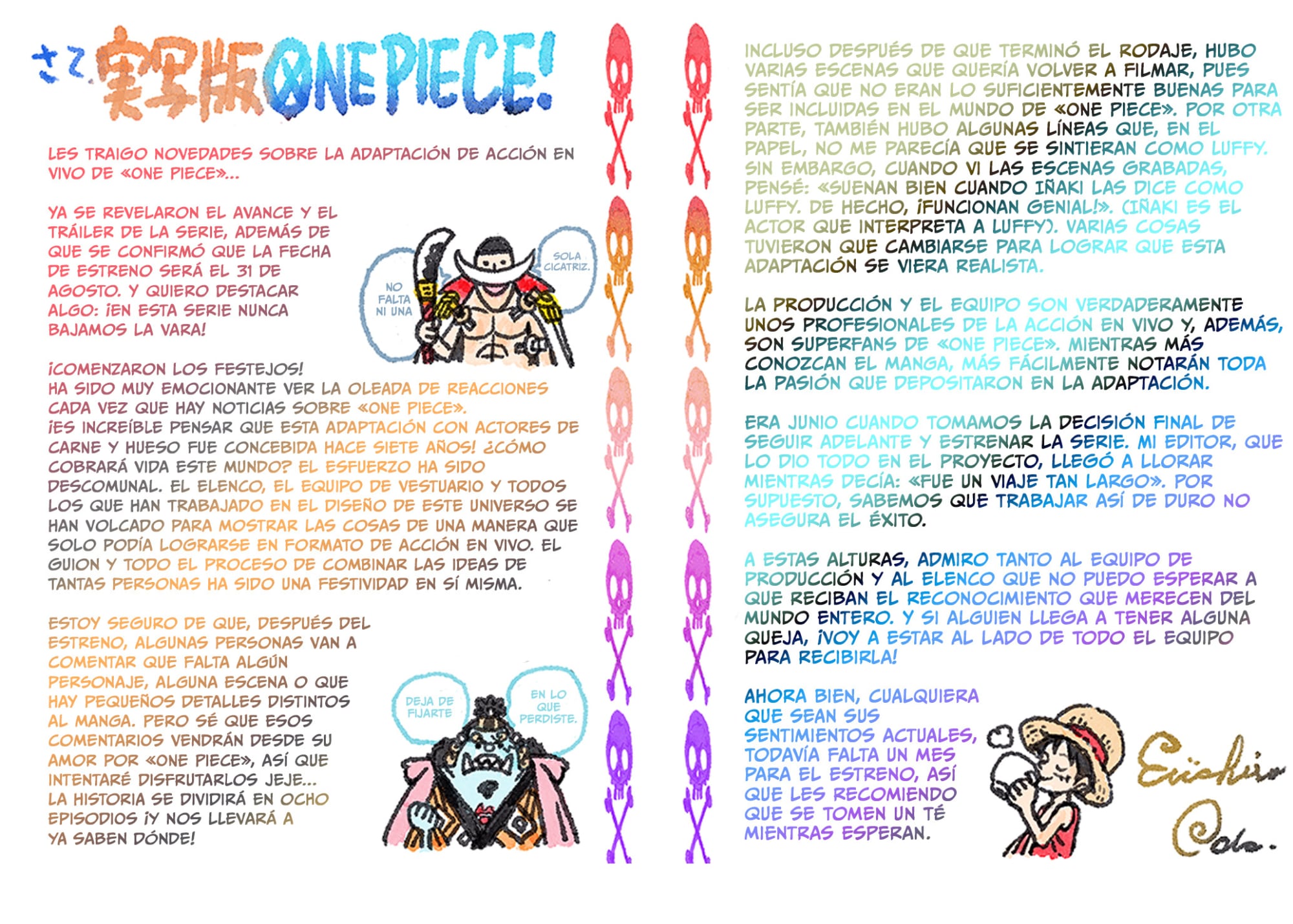 Carta de Eiichiro Oda por One Piece de Netflix