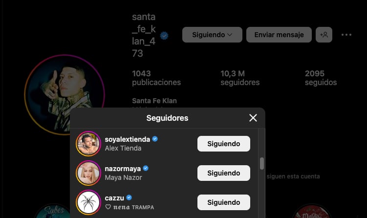 Maya Nazor todavía sigue a Santa Fe Klan en Instagram