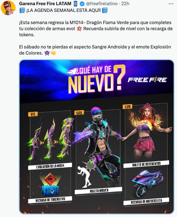 Free Fire revela su agenda semanal del 17 al 20 de marzo 2023