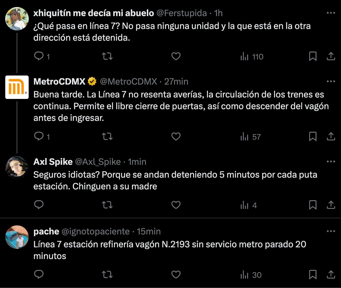 Retrasos en línea 7 del Metro CDMX