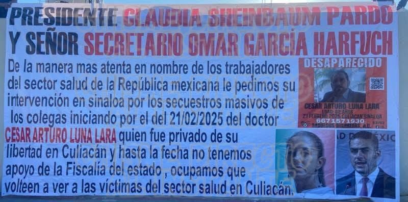 Manta a Claudia Sheinbaum y Omar García Harfuch en Culiacán, Sinaloa