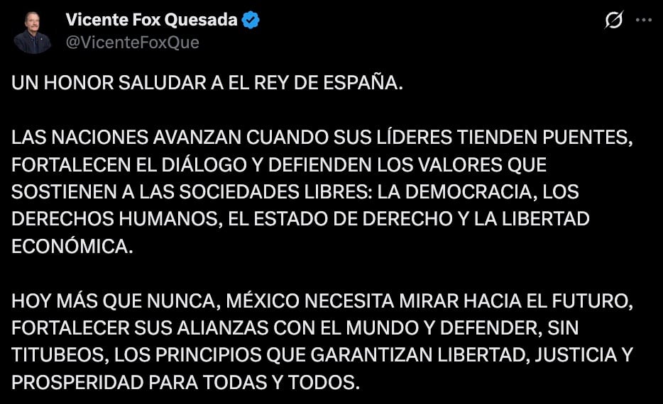Vicente Fox saludó al rey Felipe VI de España