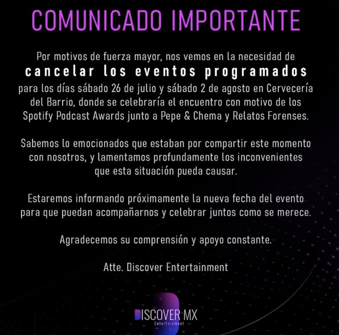 Pepe & Chema cancela eventos con sus fans