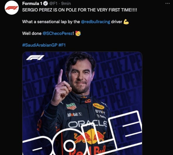 Checo Pérez ganó la Pole Position para el GP de Arabia Saudita