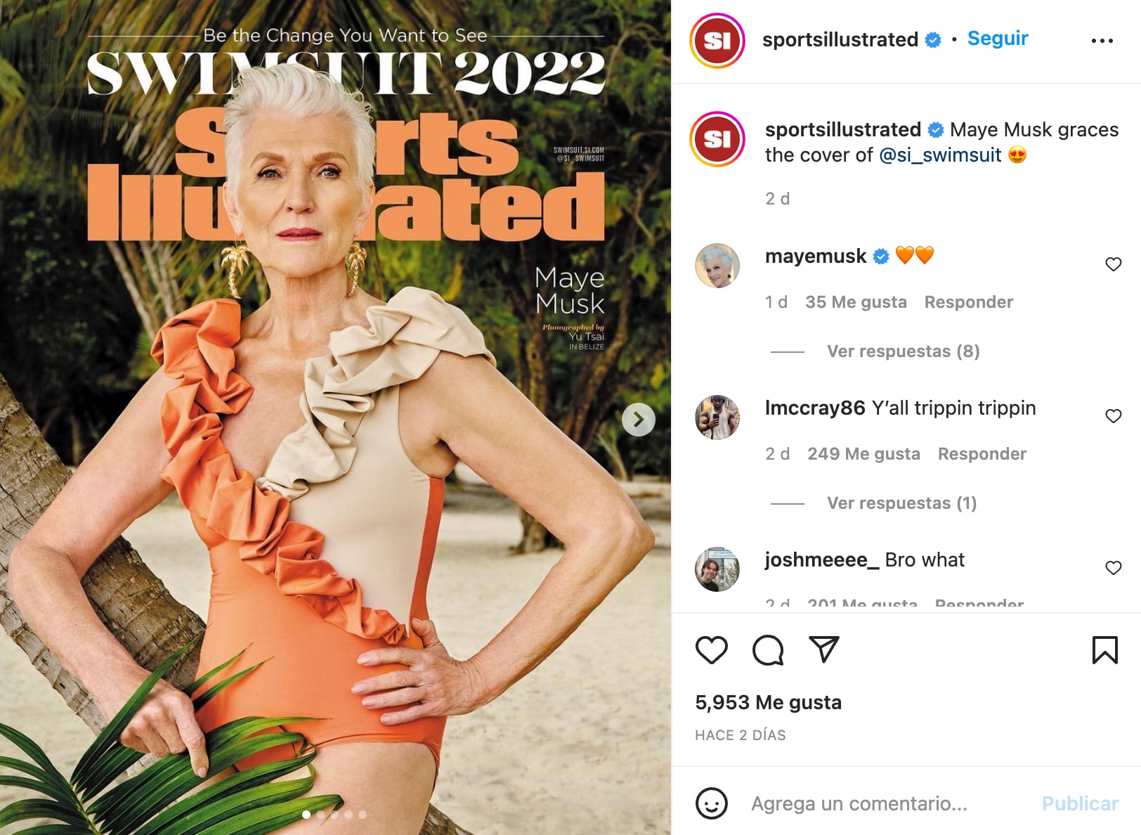Madre de elon Musk posando en traje de baño
