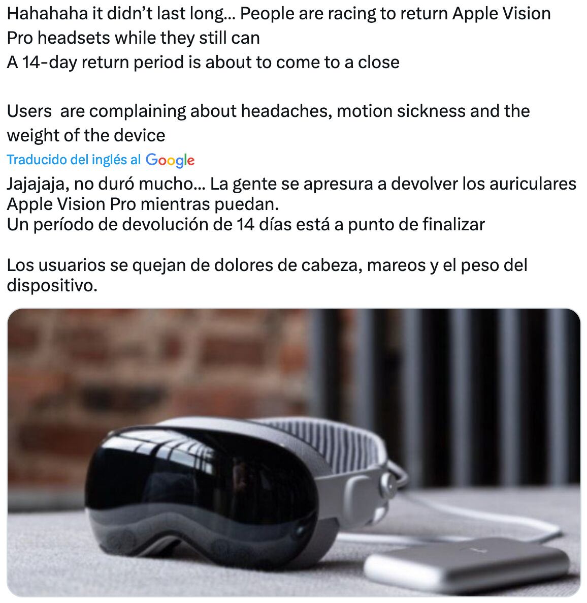 Problemas con el Apple Vision Pro