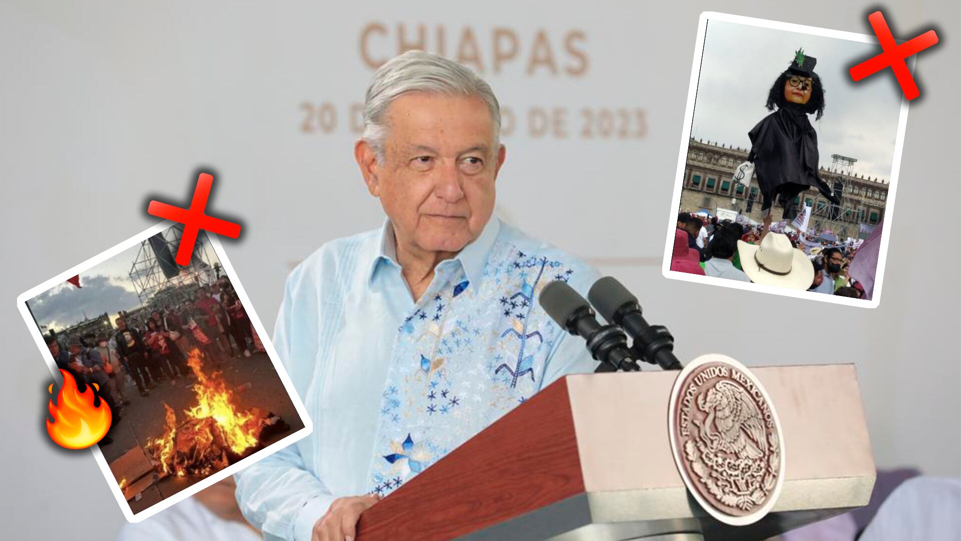 AMLO condena la quema de la figura de Norma Piña en el Zócalo