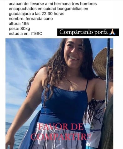 Denuncia presunto secuestro de Fernanda Cano; ya fue localizada