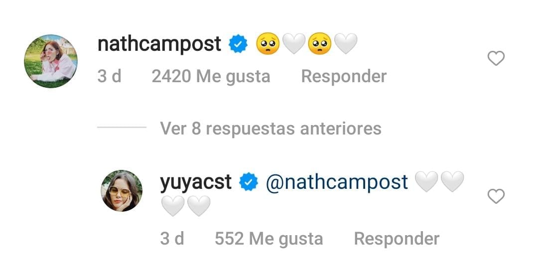 Comentario de Nath Campos en publicación de Yuya