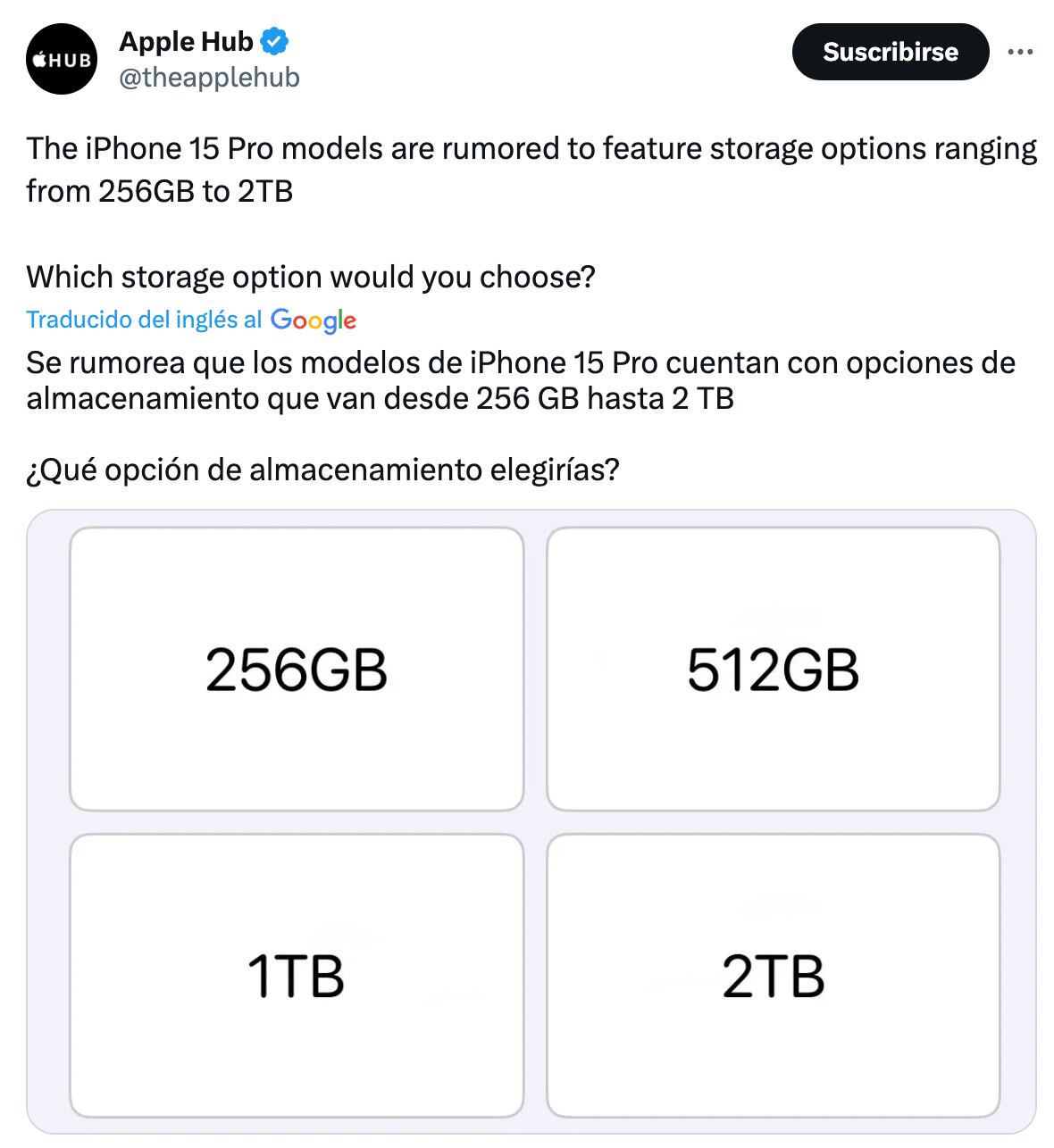 Almacenamiento iPhone 15 Pro
